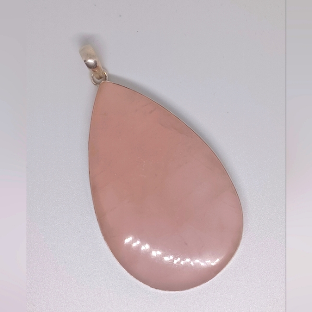 925 Marked Large Teardrop Rose Quartz Pendant